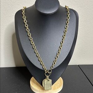 Gold Tone Pendant Long Chain Necklace Dog Tag Inspirational Words​